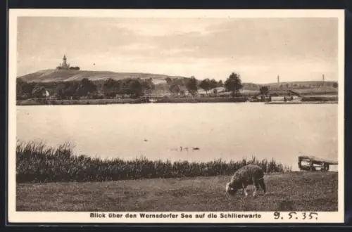 AK Gosen, Blick über den Werndorfer See zur Schillerwarte