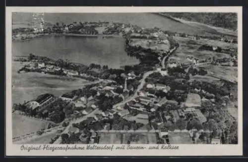 AK Woltersdorf, Fliegeraufnahme mit Bauern- und Kalksee