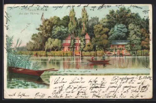 Lithographie Potsdam, Pfaueninsel, An der Fähre