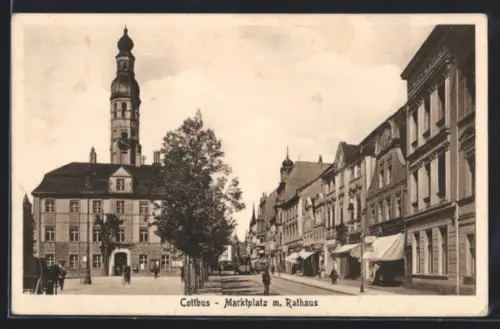 AK Cottbus, Marktplatz mit Rathaus