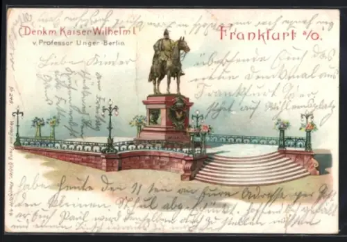 Lithographie Frankfurt a. O., Denkmal Kaiser Wilhelm I