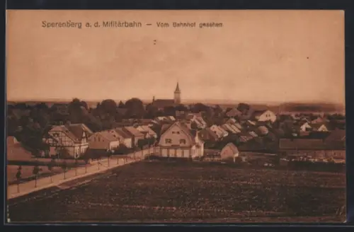 AK Sperenberg a. d. Militärbahn, Ortsansicht vom Bahnhof gesehen
