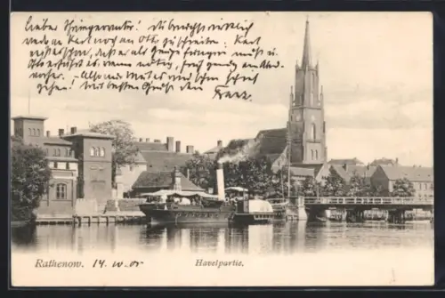 AK Rathenow, Havelpartie mit Dampfer