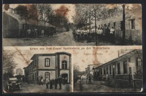AK Sperenberg an der Militärbahn, Barackenlager, Kaserne, Kantine und Küche