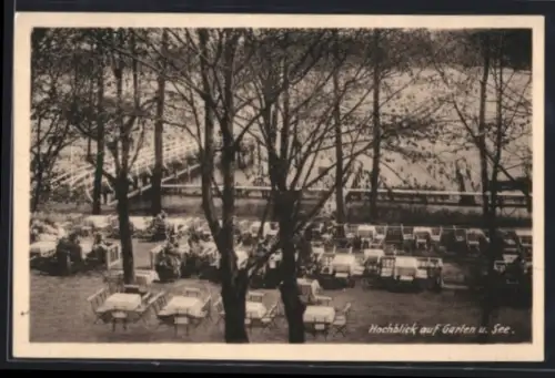 AK Caputh bei Potsdam, Gasthof Haus am See, Hochblick auf Garten und See