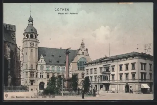 AK Cöthen, Markt mit Rathaus