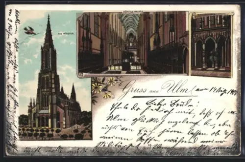 Lithographie Ulm, Münster, Münster Innenraum, Münster Portal