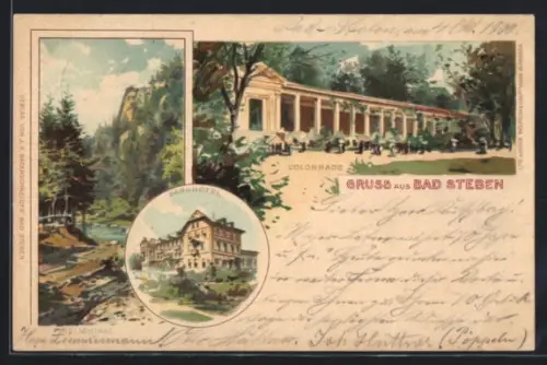 Lithographie Bad Steben, Colonnade, Parkhotel, Höllenthal