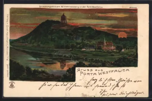 Sonnenschein-AK Porta Westfalica, Stimmungsbild am Wittekindsberg