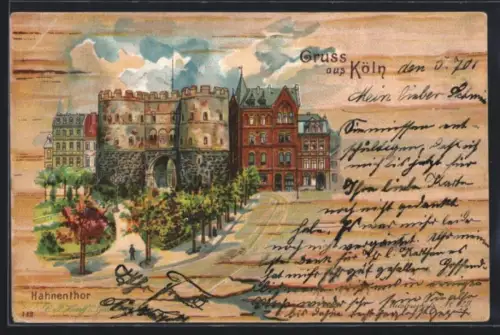 Lithographie Köln, Blick zum Hahnentor
