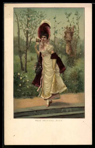 AK Frau im Kleid mit einem Fächer