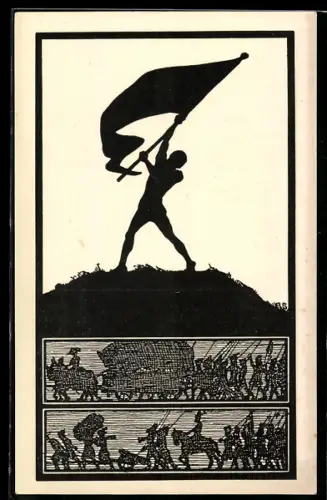 AK Silhouette eines Fahnenschwenkers, Propaganda 1. Weltkrieg
