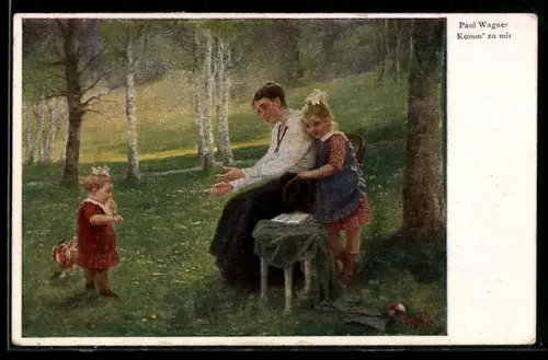 Künstler-AK sign. Paul Wagner: Komm` zu mir, Mutter ruft nach ihrem Kleinkind