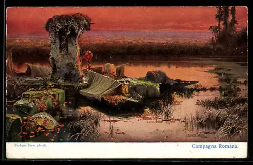 Künstler-AK sign. Enrique Serra: Campagna Romana, Romantische Landschaft