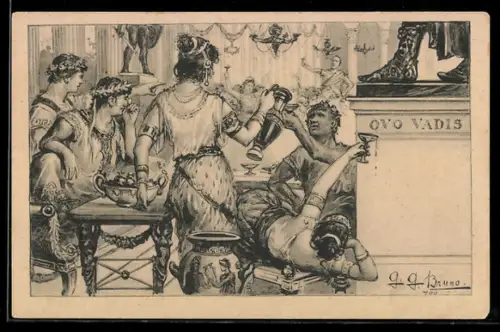 Künstler-AK sign. G. G. Bruno: Reiche Römer bei einer Feier