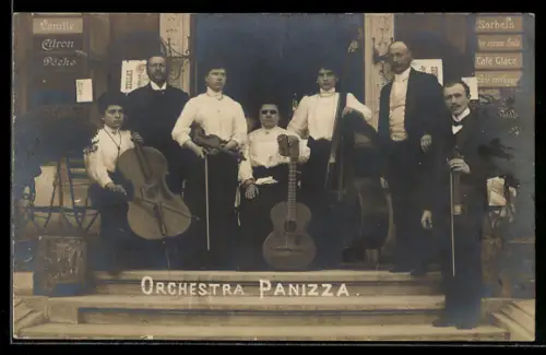AK Orchestra Panizza mit Instrumenten, Musiker