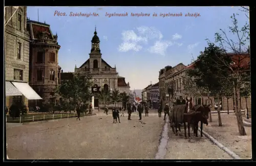 AK Pecs, Szechenyi-ter, Irgal temploma es irgalmasok utczaja