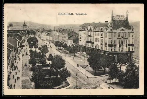 AK Belgrad, Terasia, Ortsansicht aus der Vogelschau