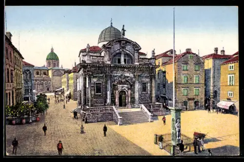 AK Dubrovnik, Ortspartie mit Kirche