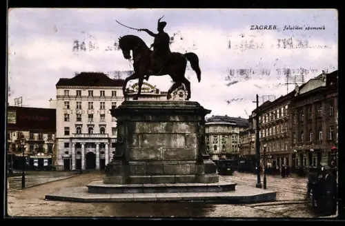 AK Zagreb / Agram, Jelacicev spomenik