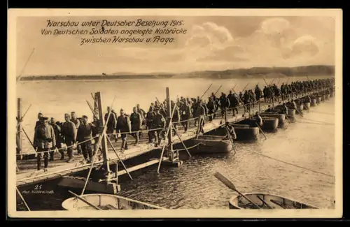 AK Warschau-Warszawa, Von Deutschen Soldaten angelegte Notbrücke zwischen Warschau & Praga