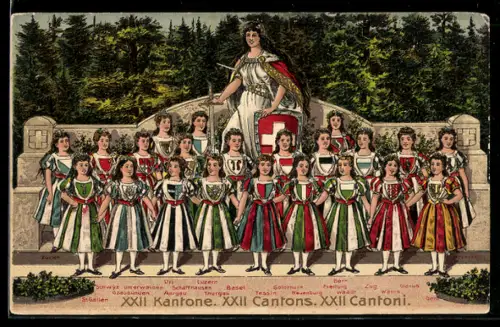 AK Schweiz, XXII. Kantone, Helvetia mit Ihren Sprösslingen