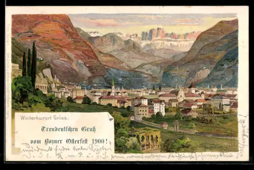 Lithographie Bozen, Gries, Teilansicht