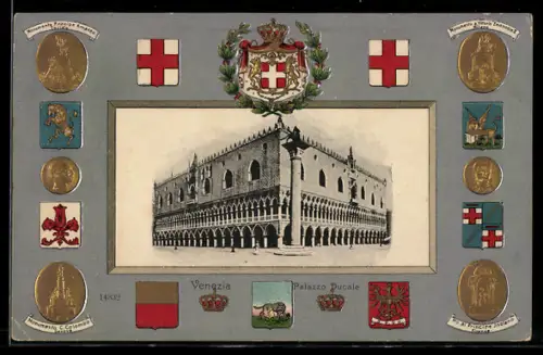 AK Venezia, Palazzo Ducale mit Wappen