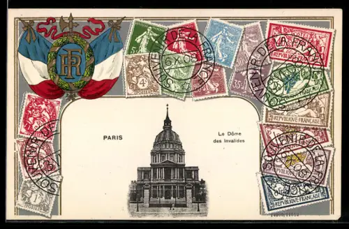 AK Paris, Le Dome des Invalides, Französische Briefmarken