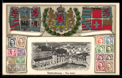 AK Bettembourg, Bahnhof, Briefmarken, Wappen