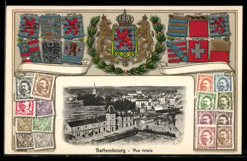 AK Bettembourg, Bahnhof, Briefmarken, Wappen
