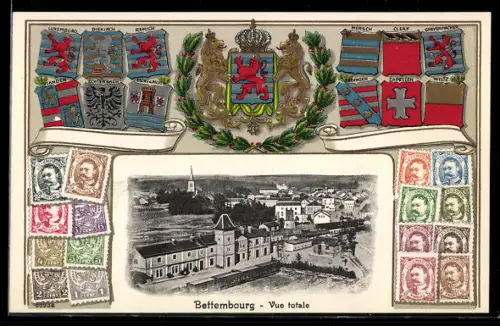 AK Bettembourg, Bahnhof, Briefmarken, Wappen