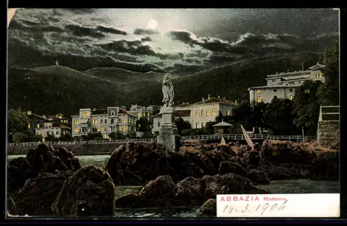 AK Abazzia, Madonna bei Nacht, Um 1900