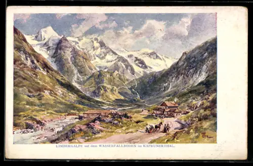 Künstler-AK Edward Theodore Compton: Kaprun, Limbergalpe, Gebäude auf dem Wasserfallboden im Karunertal