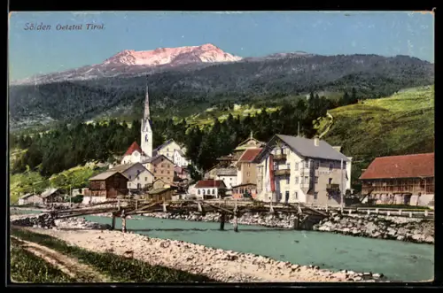 AK Sölden, Ortsansicht mit Fluss und Kirche