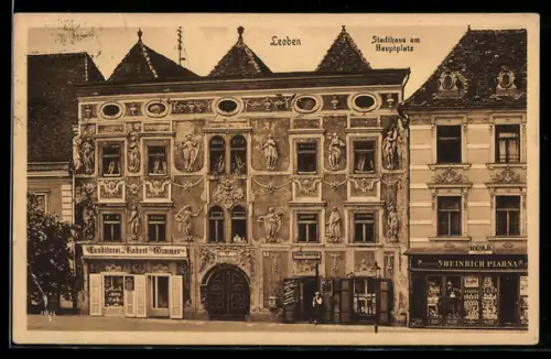 AK Leoben, Stadthaus am Hauptplatz, mit Konditorei R. Wimmer