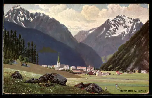 AK Mayrhofen, Totalansicht mit Kirche