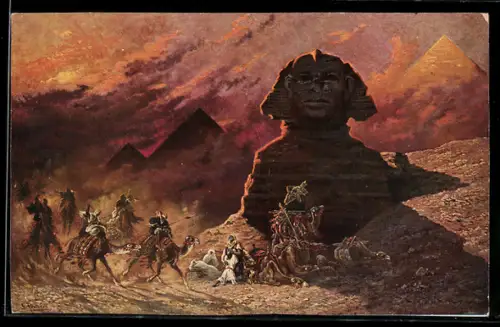 Künstler-AK Friedrich Perlberg: Gizeh, Sandsturm bei der Sphinx