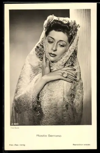 AK Schauspielerin Rosita Serrano mit Schleier porträtiert