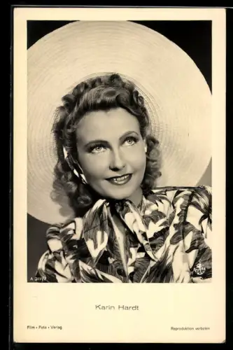 AK Schauspielerin Karin Hardt mit Hut portraitiert
