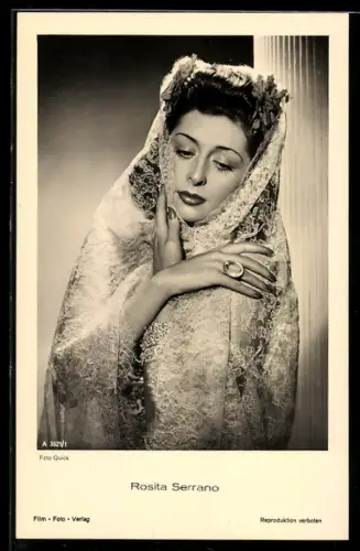 AK Schauspielerin Rosita Serrano mit Schleier porträtiert