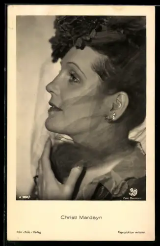 AK Christl Mardayn mit schönem Hut