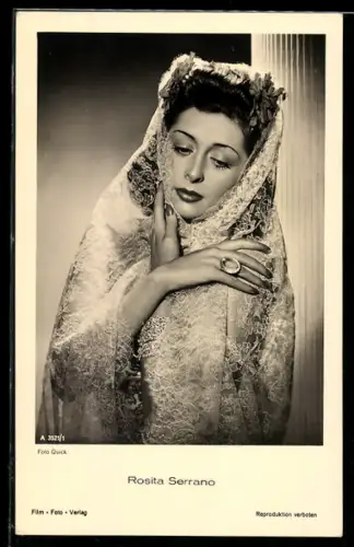 AK Schauspielerin Rosita Serrano mit Schleier porträtiert