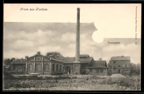 AK Berlin-Pankow, Blick auf das Wasserwerk mit Schornstein