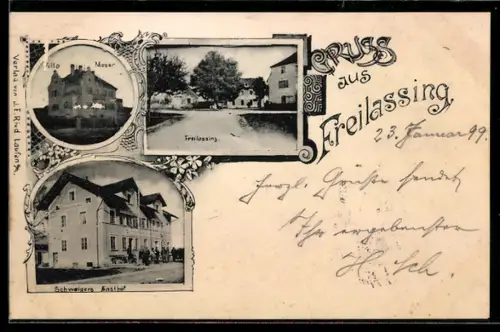 AK Freilassing, Ortspartie, Villa Moser und Schwaigers Gasthof in der Aussenansicht