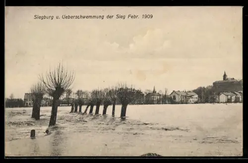 AK Siegburg, Ortspartie während Hochwasser im Februar 1909