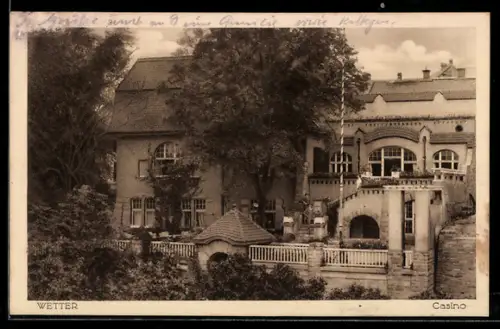AK Wetter, Partie vor dem Café Casino mit Gartenanlage
