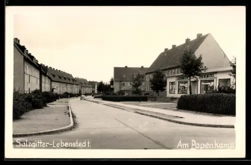 AK Salzgitter-Lebenstedt, Partie am Papenkamp mit Wohnhäusern und Geschäften