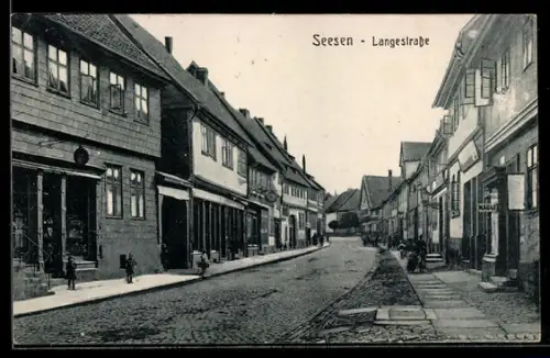 AK Seesen, Partie in der Langestrasse mit Geschäften