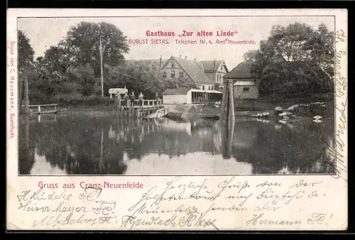 AK Hamburg-Neuenfelde, Gasthaus zur Alten Linde am See, Inh. August Sietas